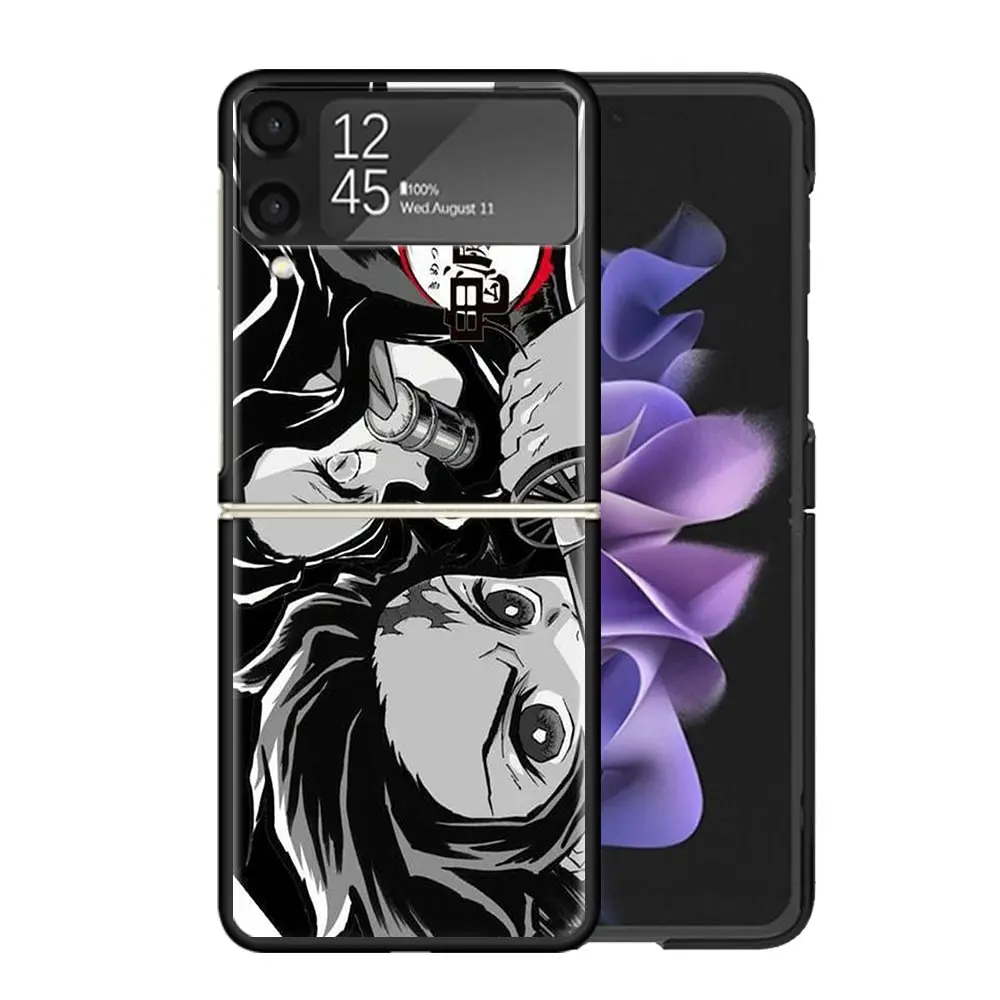 Funda de teléfono Demon Slayer para Samsung, carcasa trasera dura, color blanco y negro, para Galaxy Z Flip4, Flip5, Flip3, Z Flip 3, 4, 5G