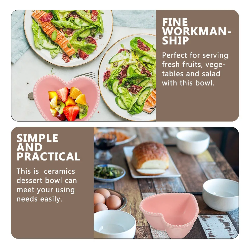 

Alipis 4pcs Heart Ceramic Bowl Set Dessert Fruit Salad Soup Kids Serving Bowl Kitchen Utensil Lovely Small Food Bowl