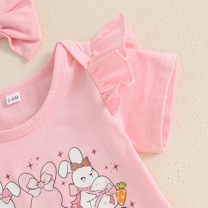 小さな女の子のためのイースター衣装,半袖ロンパース,フレアパンツ,ヘッドバンド,衣類セット,3個,24,11,20