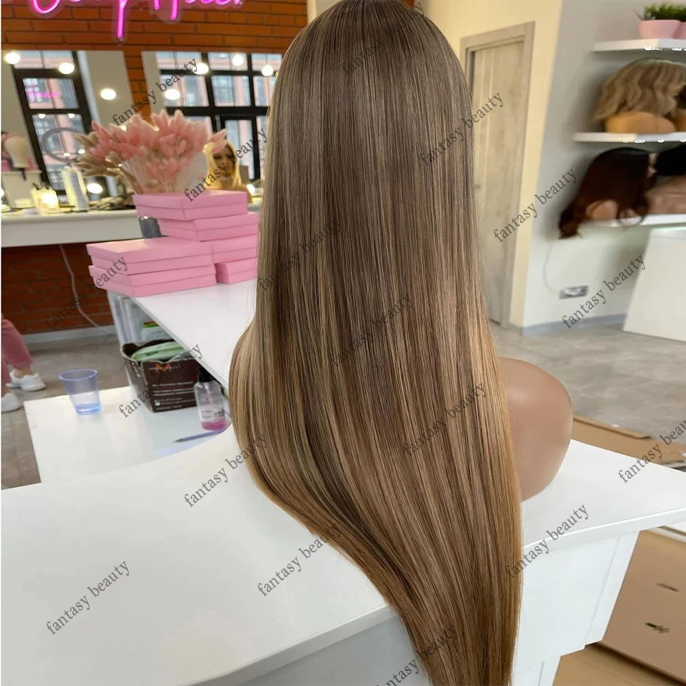 Full Lace Front Perucas de Cabelo Humano, destaque Silky Straight Wig, Light Brown Loiro, HD Lace Frontal Perucas, 13x6, 360