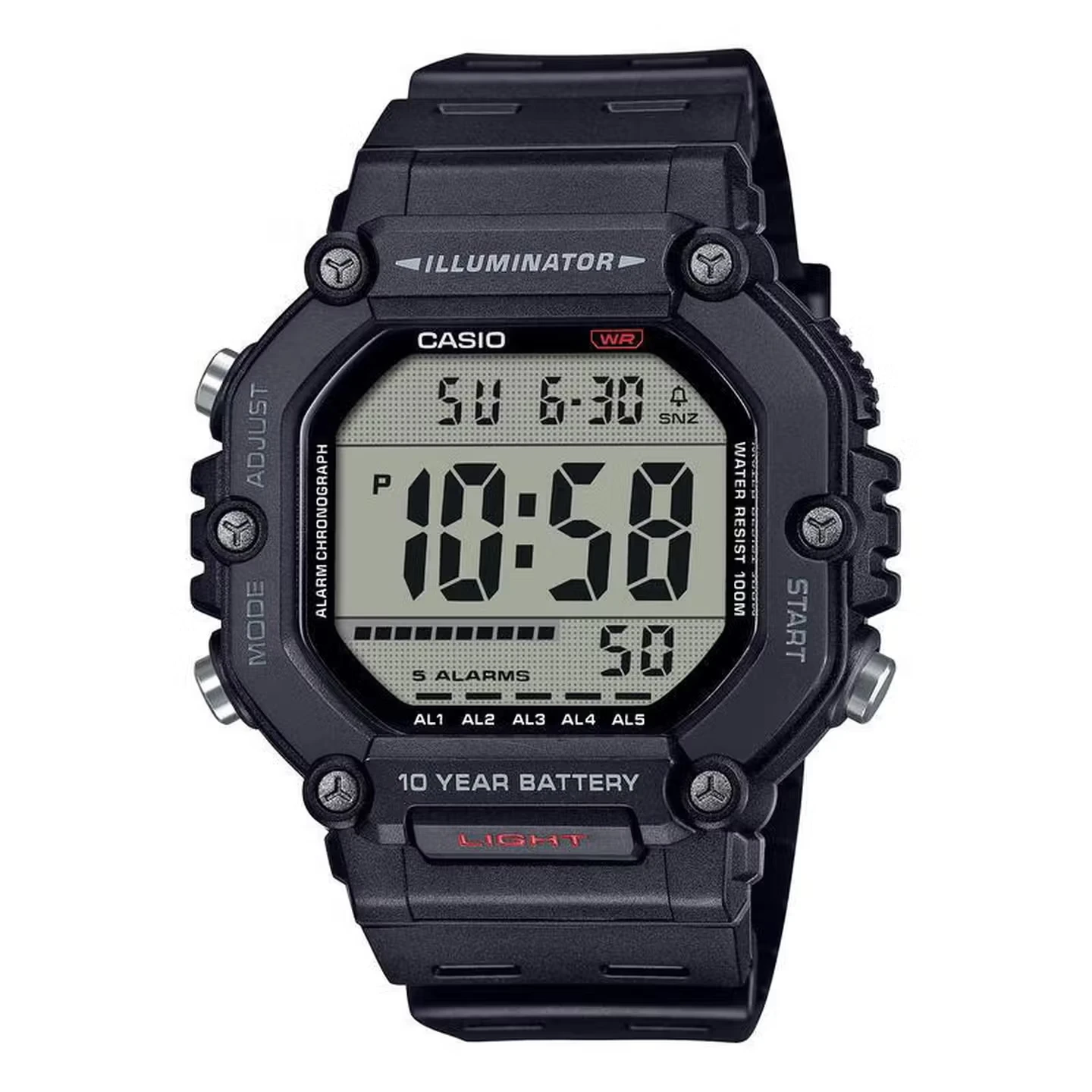 

Casio AE-1600H Series Digital Watch | Black | LED Illuminator | TPU Band | 10-Year Battery Life | 100M Water Resistant
