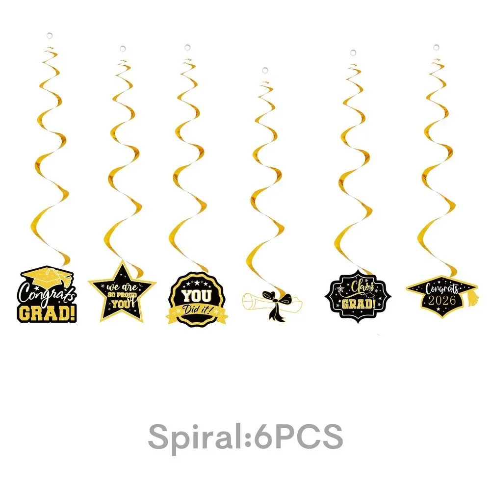 Abschlussfeier-Dekorationsset Klasse 2026 Schwarz-Gold-Thema Banner Hintergrund Tischdecke Folien-Latex-Ballons Girlanden Tischdekoration