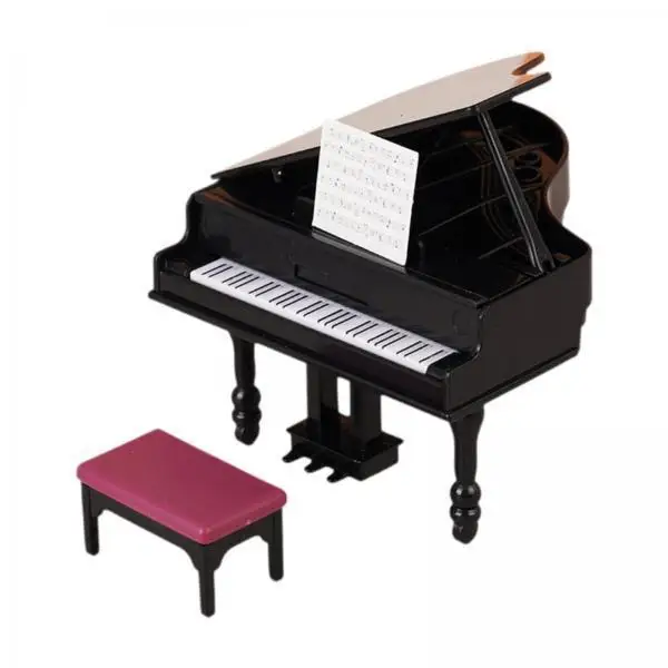 Dollhouse Mini Grand Piano Interactive Flip Cover Miniature Musical Instrument Furniture for Doll House Living Room