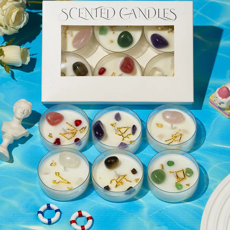 Constellation Crystal Scented Candle Set, High-end Souvenir, Dried Flower Sequins, Soy Wax, Tea Wax, Jar, Wax Ornament