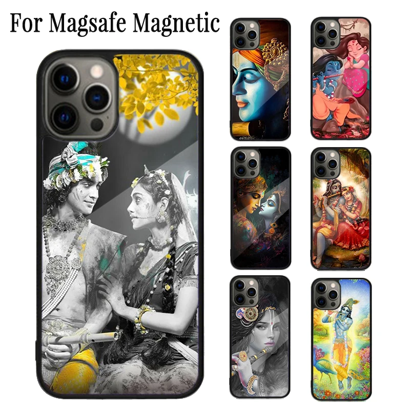 Lord Krishna Radha Magnetic Phone Case Coque For iPhone 16 15 14 Plus 13 12 Mini 11 Pro Max Magsafe Wireless Charging Cover