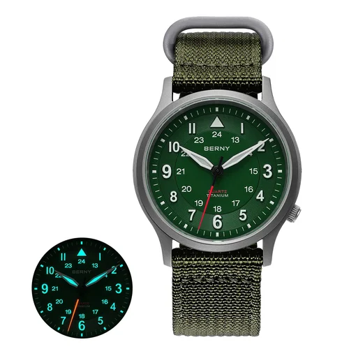 Relojes BERNY de titanio para hombre, reloj de piloto de campo de zafiro superluminoso para hombre, reloj de pulsera de cuarzo para exteriores, ligero 5ATM