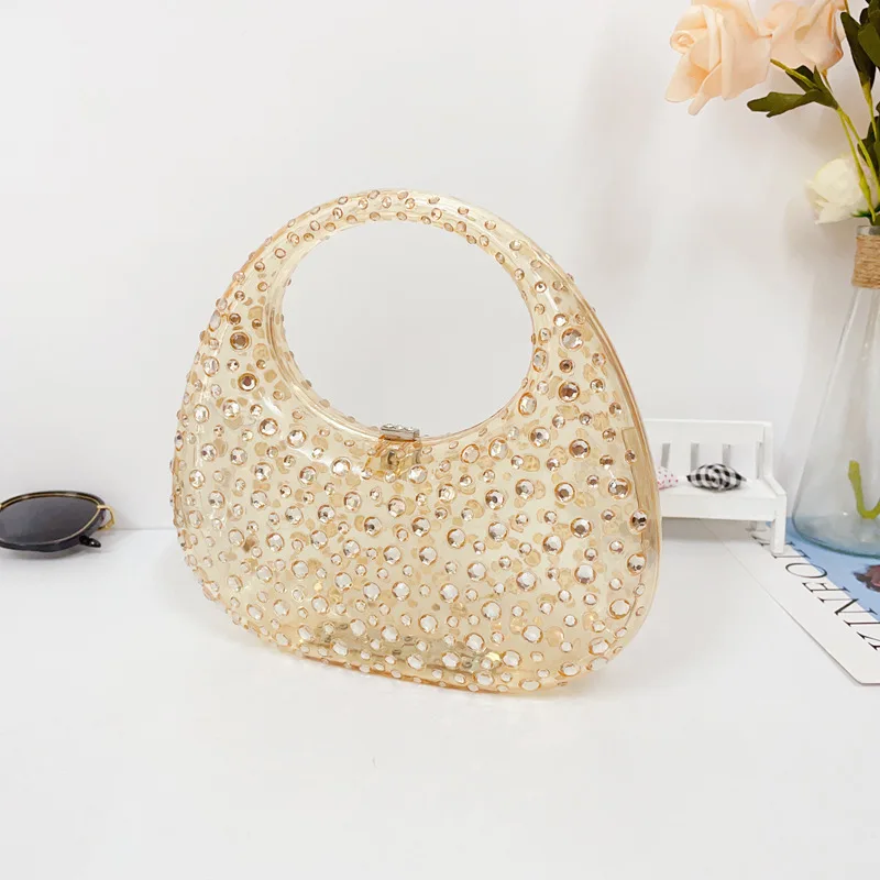 

2023 New Handbag Women Transparent Summer Acrylic Bags Diamond Encrusted Evening Bags Luxury Designer Wedding Clear Bags