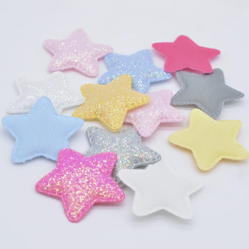 12Pcs Glitter Fabric Padded Star Applique for DIY Headwear Hair Clips Decor Baby Hats Headbands Ornaments Accessoies Patches