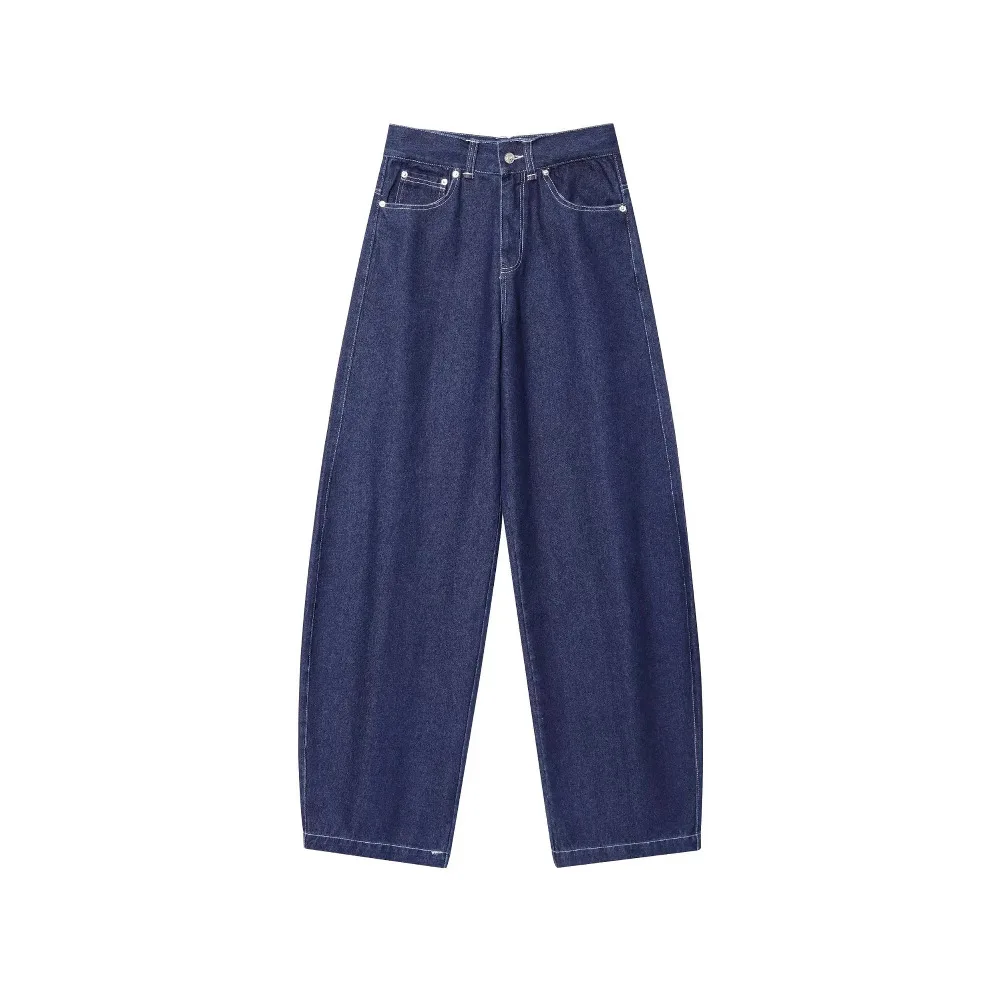 Frau Retro Hohe Taille Jeans Lose Einfarbig Taste Zipper Taschen Casual Hosen Alle-spiel Frühen Herbst neue Chic Hosen