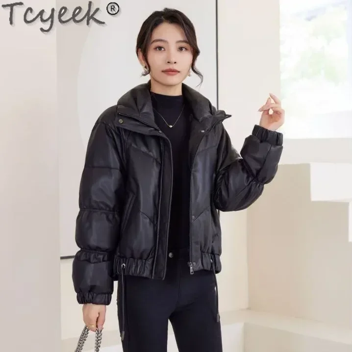 Tcyeek Genuine Leather Sheepskin Coat for Women 2024 Short Down Jacket Winter Jackets Outerwear Leather Jackets Woman Loose Fit