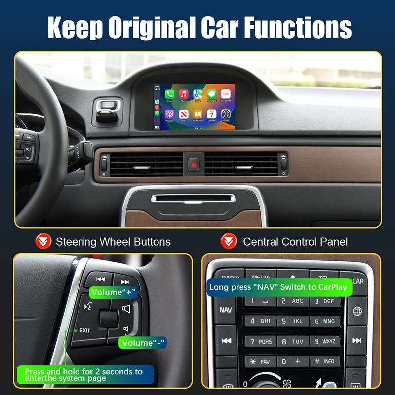 Wireless CarPlay for Volvo S80 2015 Android Auto Interface Mirror Link AirPlay Multimedia USB Navigation Support Rear Camera