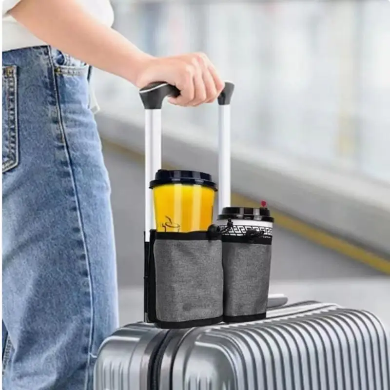 Gepäckgriff-Wasserflaschenhalter-Tasche, Doppelbecher-Aufbewahrungstasche, Verstellbarer Getränketräger mit Kordelzug für den Einsatz im Reisekoffer – Detail 7