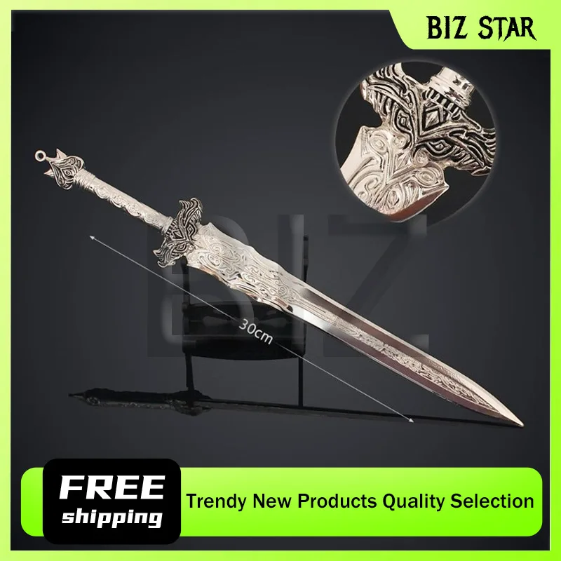 30 سنتيمتر/11.81in خلق الآلهة اثني عشر السيوف المقدسة البضائع اليشم بحيرة الأبيض ضوء السيف سبيكة نموذج لعبة معدنية جمع #1