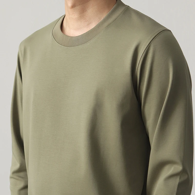 250G Double-Sided Mercerized Cotton Long Sleeve T-Shirt Men's Base Shirt Solid Color Crew Neck Tee High-Quality Soft Autumn Top