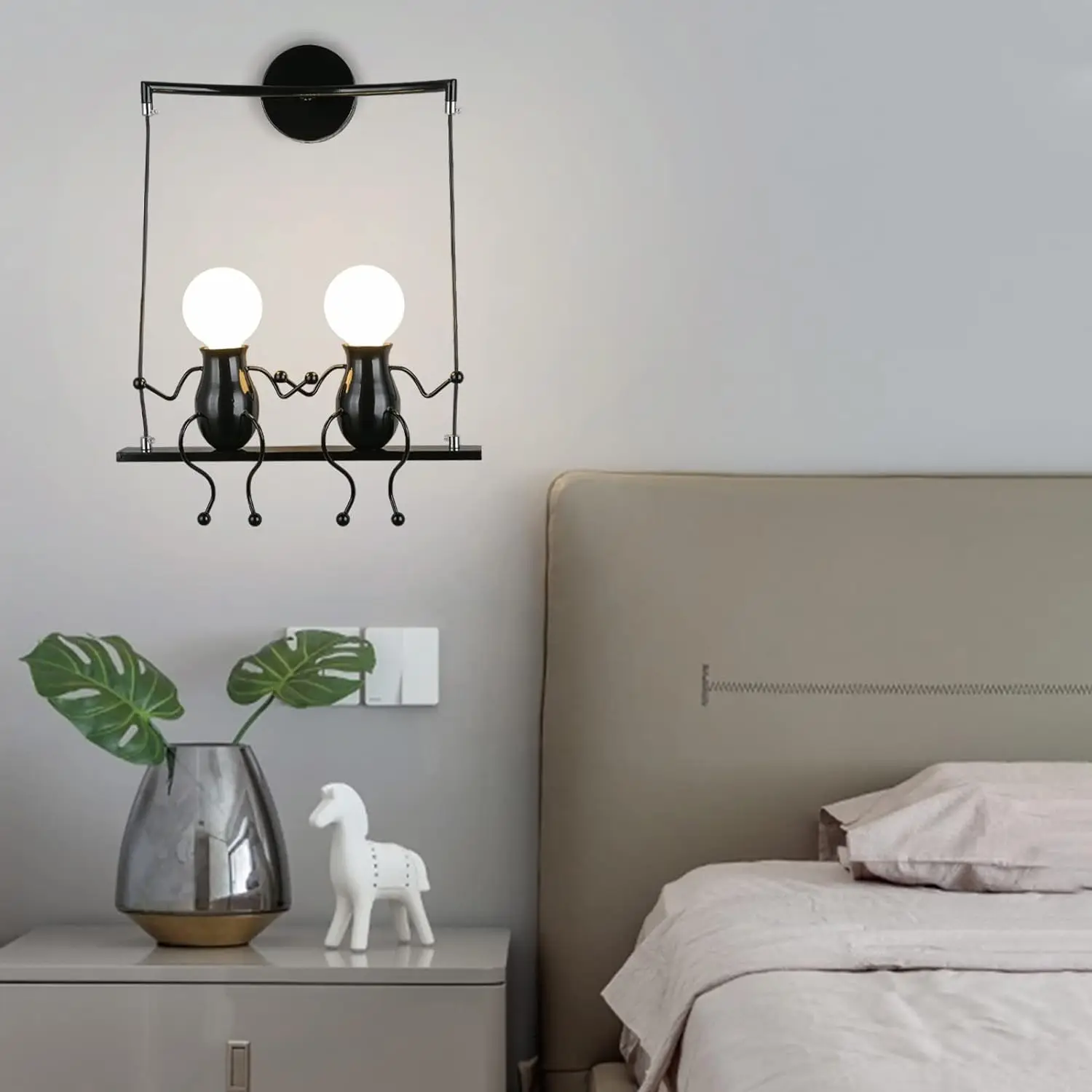 E27 Iron Cartoon Little Man LED Wall Light Creative Art Climbing Swing Wall Lamp Bedroom Wall Sconce for Children Room Home Deco