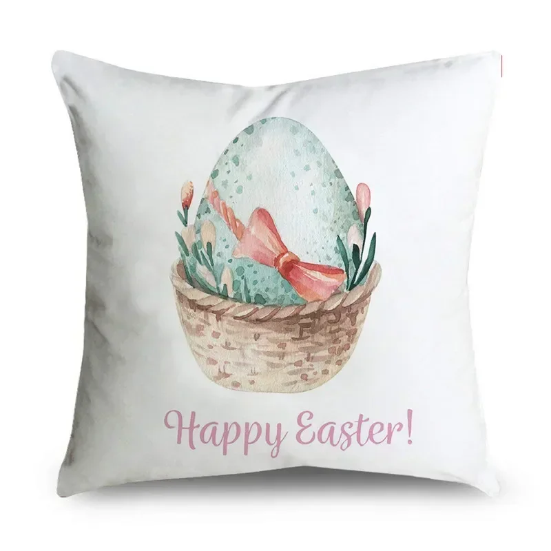 2024 New Easter Simple Style Pillowcase Rabbit Flower Eggs Design Home Decor Sofa Cushion Cover Fashion Happy Easter Day