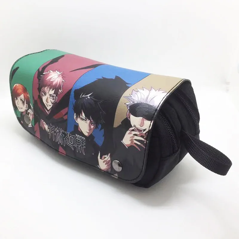 Bandai Jujutsu Kaisen Itadori Yuji Double Zipper PU Pencil Case Geto Suguru Waterproof Flap Velcro Pencil Case Study Stationery