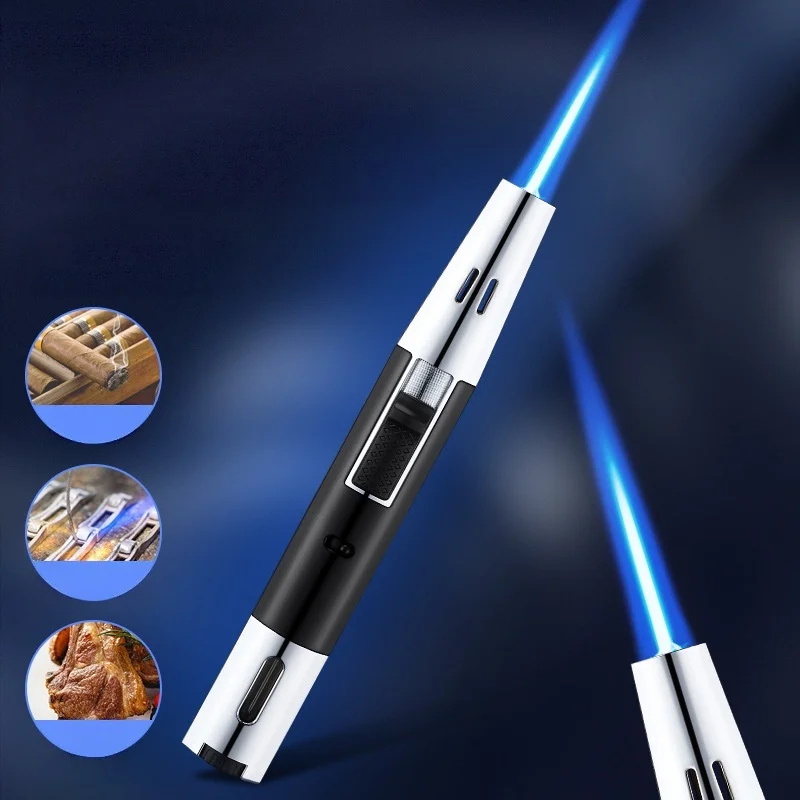 Slim Pen Style Butane Jet Lighter Rose Gold Black Two Tone Visible Fuel Window Windproof Business Gift Two Tone Slim Jet Flame