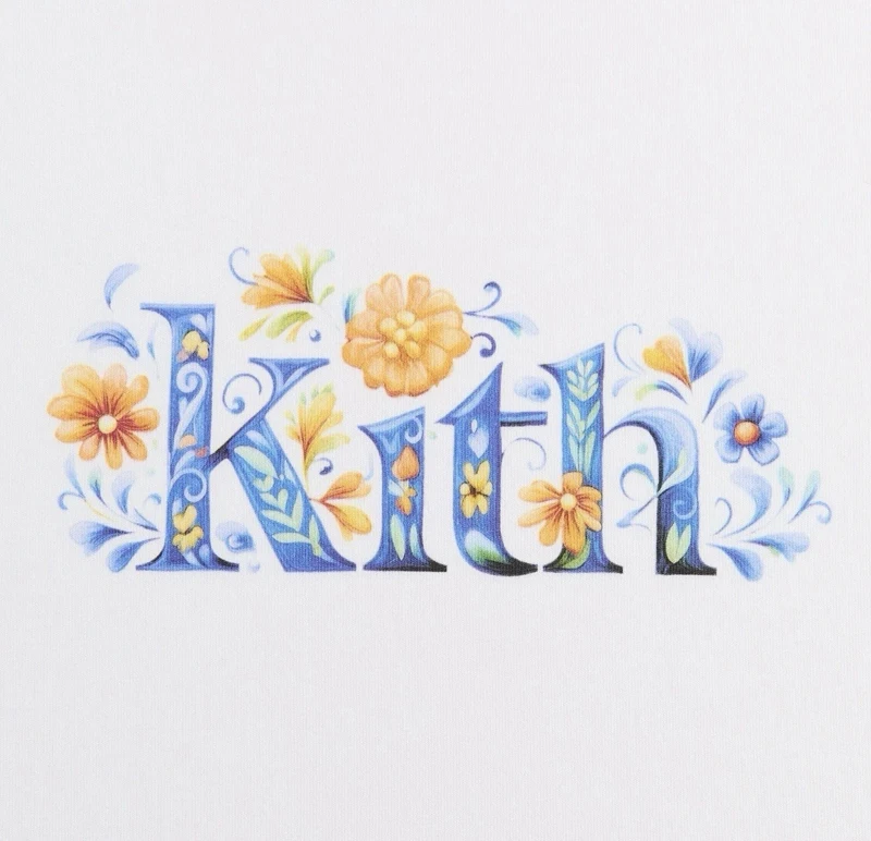 New High Quality KITH Men's Floral Letter Print Short Sleeve T-Shirt Crew Neck Oversized Streetwear Casual  Tops Tees