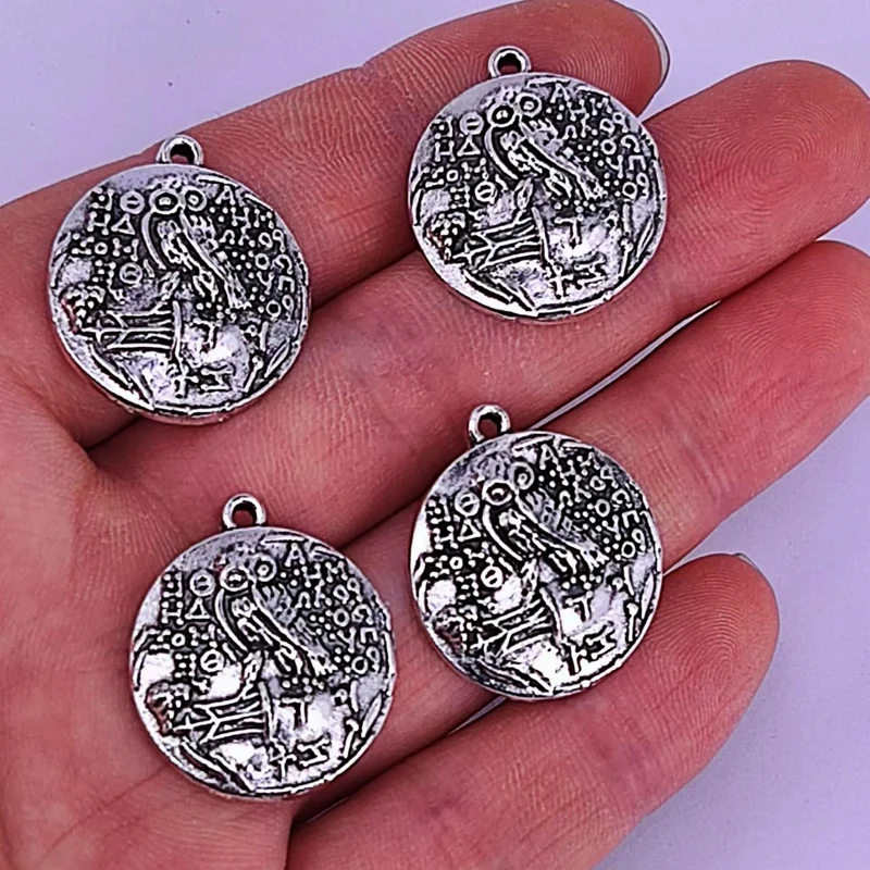 50Pcs Zinc Alloy Athens Greek Gold Drachm Atena Greece Owl Drachma Ancient Silver Plated Pendant Charm For Women Diy Accessories-image