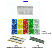 1/4w Metal Film Resistance 220Ω, 2x8cm PCB Board, 500pcs 5mm LED Diode Lights Assored Kit for DIY Soldering Electronic Project