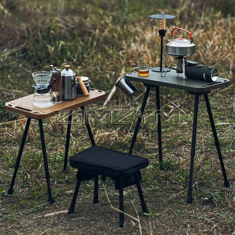 Folding Camping Table and Height-Adjustable Lightweight Desk, Two-Sides Hanging Cookware for Hiking and Picnic