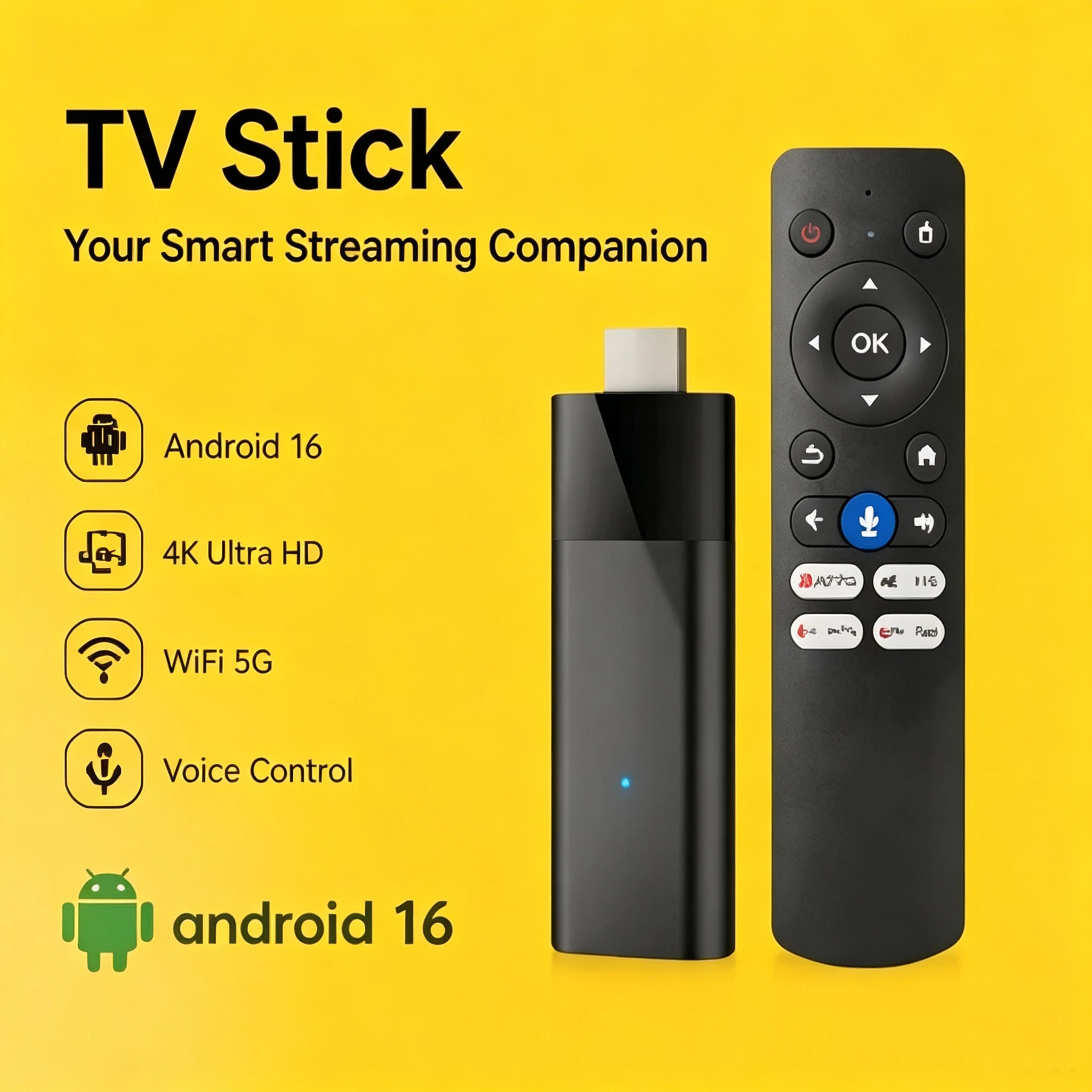 Q12 Smart TV Stick Android 16 Allwinner H313 4K Media Player 8GB 128GB Bluetooth 6.0 Google Assistant Voice Control Mini TV Box