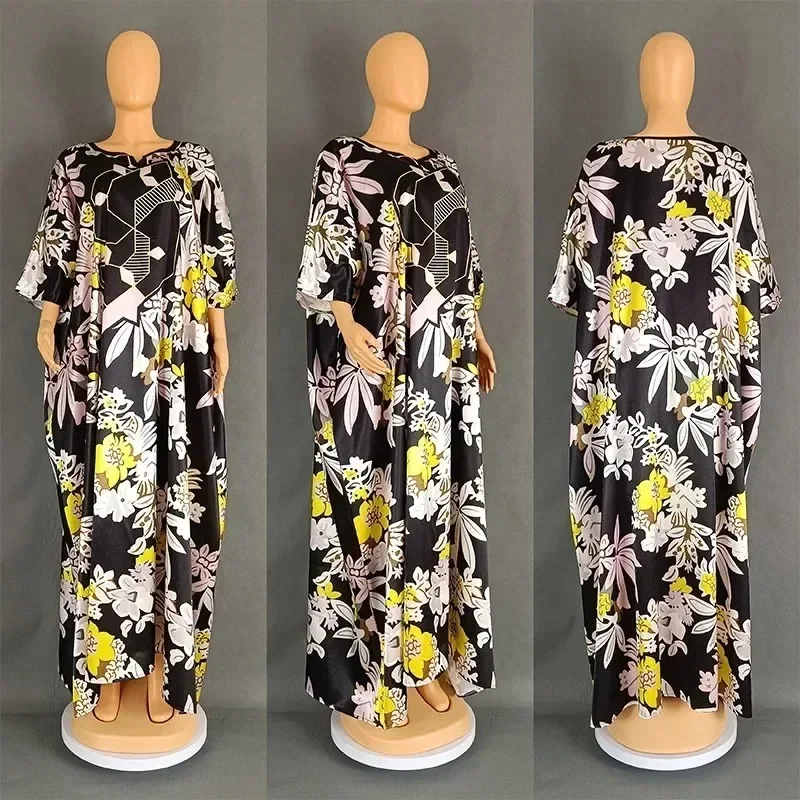 Print Abaya African Long Dresses Women Ramadan Eid Djellaba Musulmane Dress Dubai Islam Elegant Loose Robe Femme Turkish Kaftan