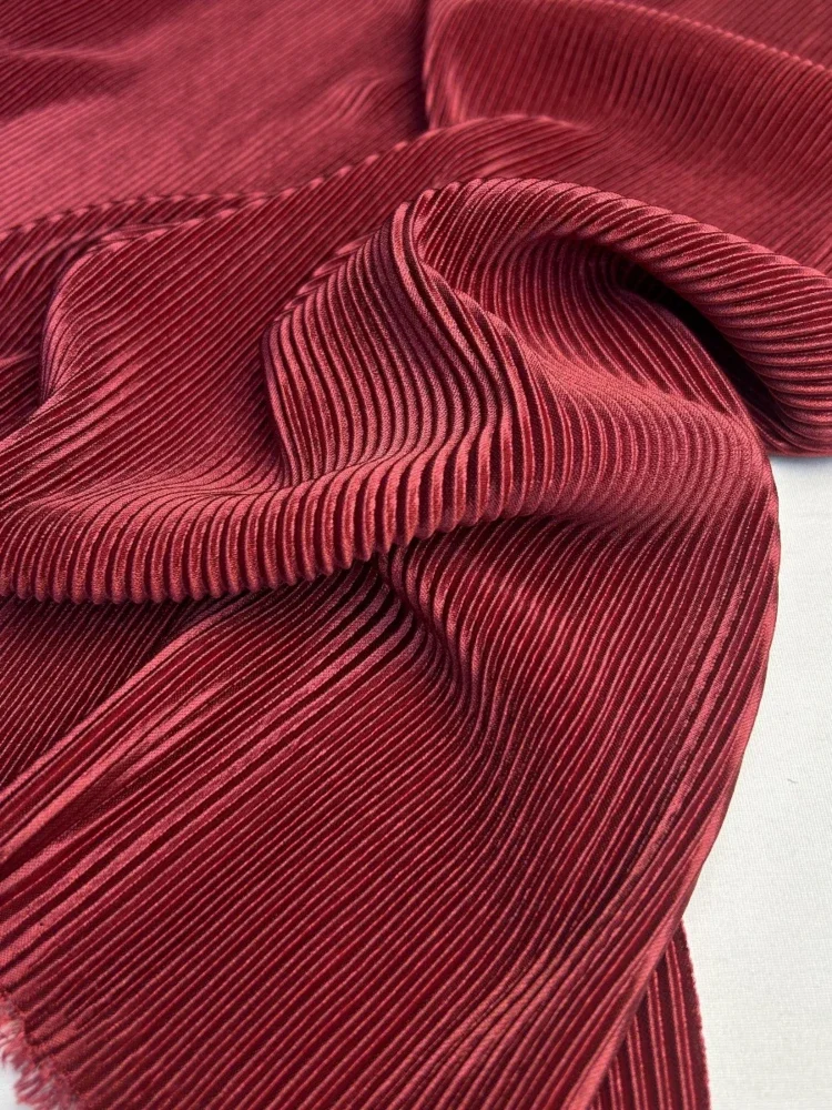 

Pleated Fabric for By The Yard Wine Red Fashion Matte Satin Dress Set Trousers Fabrics Diy Sewing Cloth Per Meter