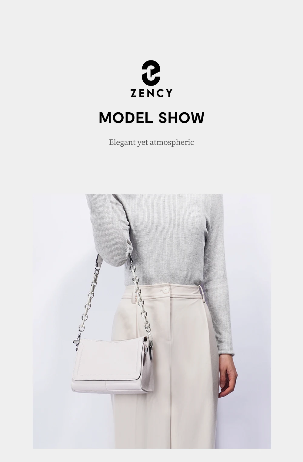 Zency Acryl-Ketten-Handtasche aus weichem Leder mit Tragegriff, luxuriöse kleine Unterarm-Umhängetasche für Damen, weiß, modische Schultertasche – Detail 4