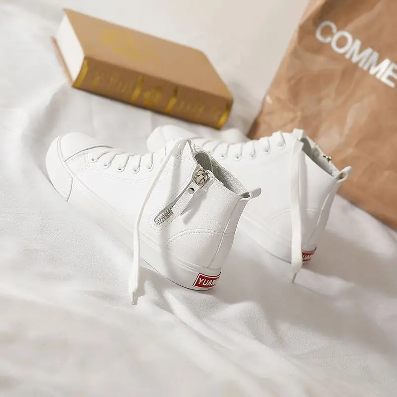 Women Sneakers 2020 New Spring Autumn Leather Men Casual Shoes White Zippers  Fashion Shoes High top Flats  Zapatos de mujer