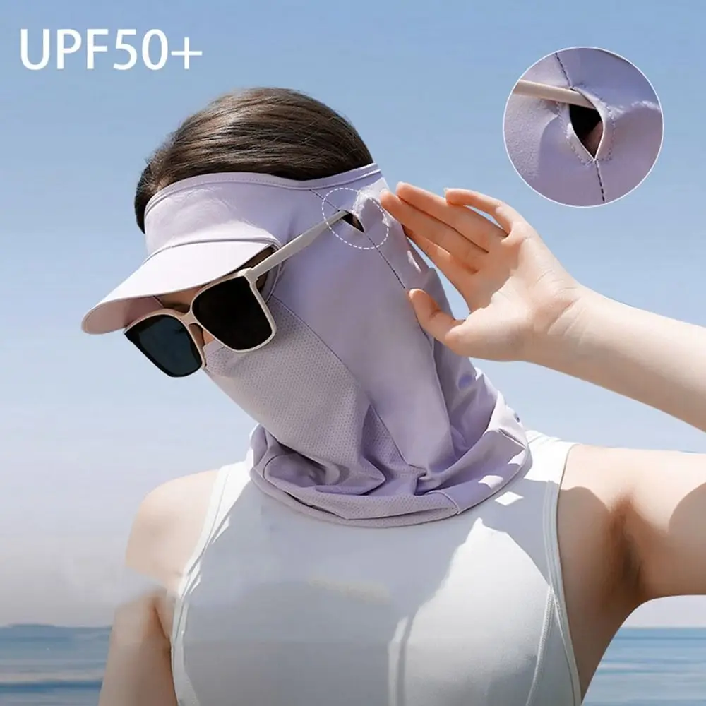 

Hole Solid Color Face Scarves With Cap Brim For Women Sunscreen Veil Womne Sun Hat Ice Silk Mask Face Gini Mask Face Cover