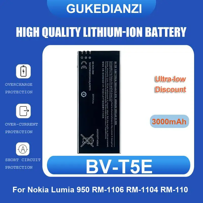 Batería de teléfono móvil BV-T5E para Microsoft Nokia Lumia 950 RM-1106 RM-1104 RM-110 3000mAh de alta calidad