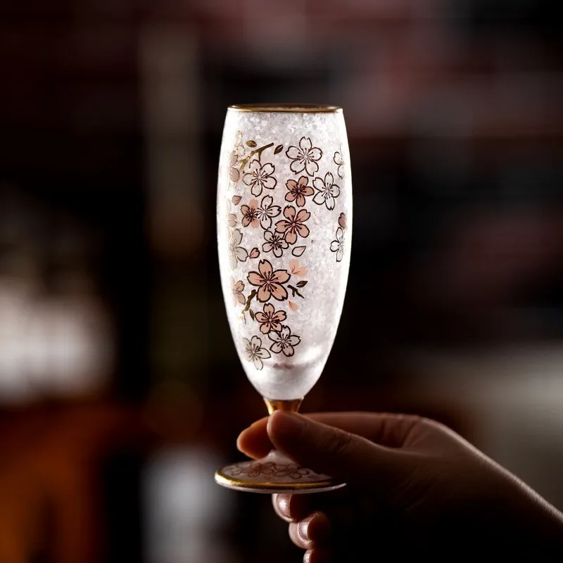Light cherry blossom stemmed glass with glass champagne paired glasses for couples with New Year wine glasses