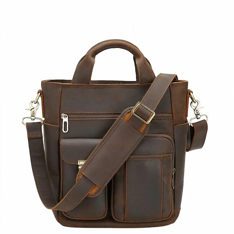 Imagem -02 - Crazy Horse Couro Genuíno Bolsa de Ombro dos Homens do Vintage Mensageiro Bolsas Masculinos Bolsas Crossbody Bolsas de Qualidade Bolsa de Viagem do Homem