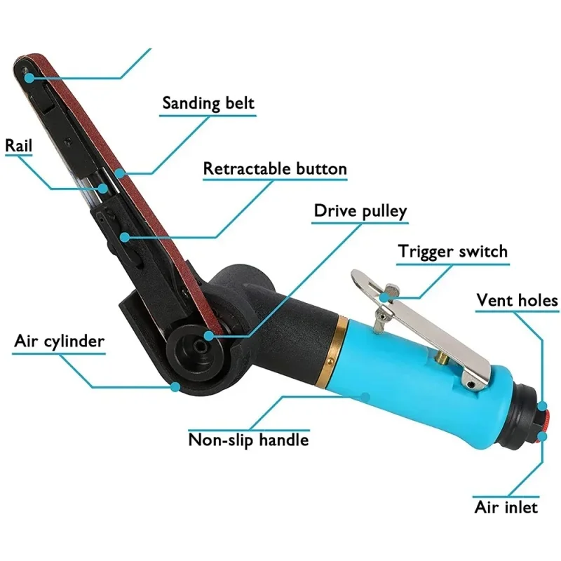 10*330mm Air Belt Sander Air Angle Grinding Machine with Sanding Belts for Air Compressor Sanding Pneumatic Tool Set