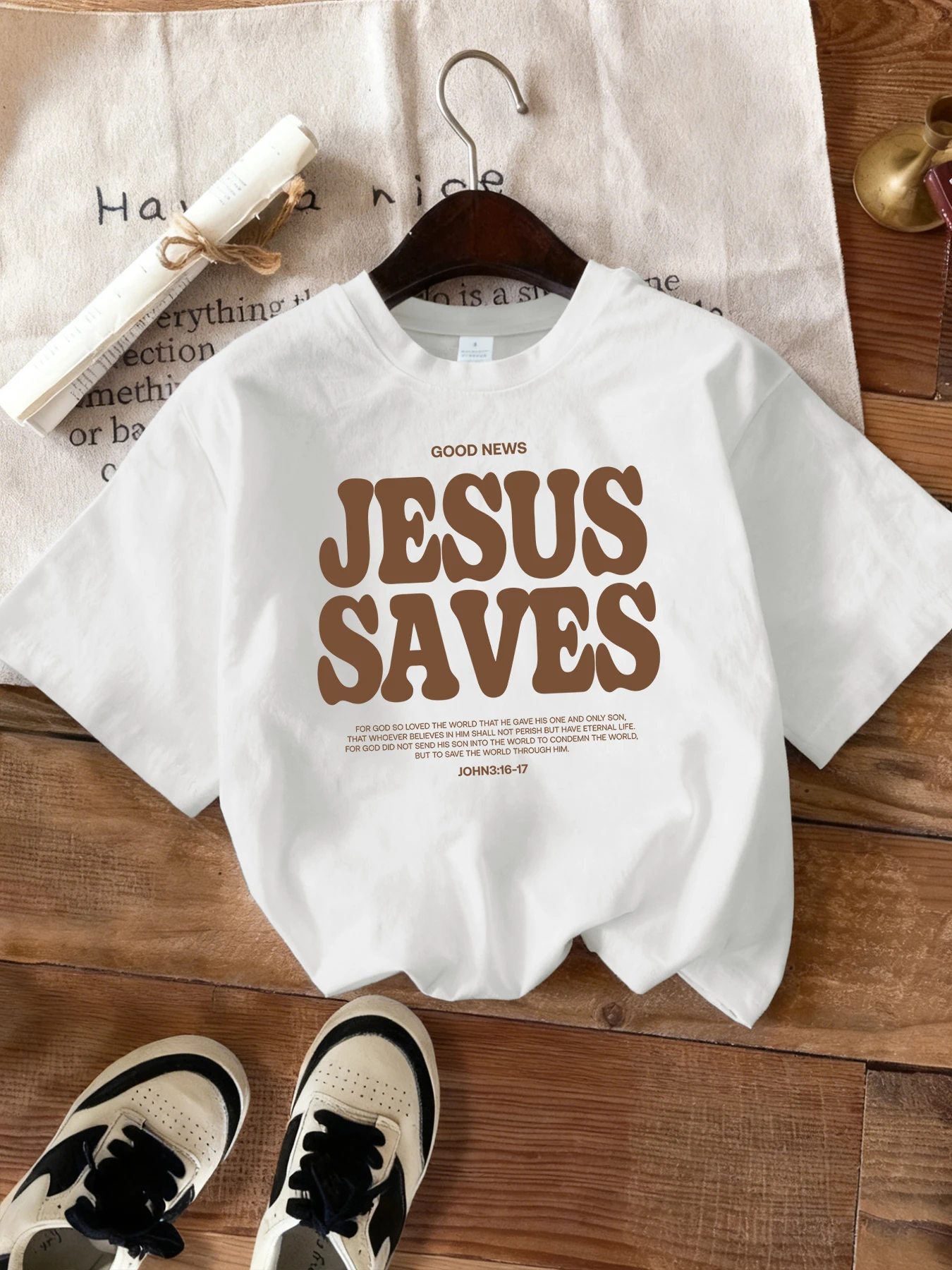 Good News Jesus Saves Letter Pattern Women Simple T Shirt Summer Trendy Tee Shirts Casual Short Sleeve Street O-Neck Streetwear