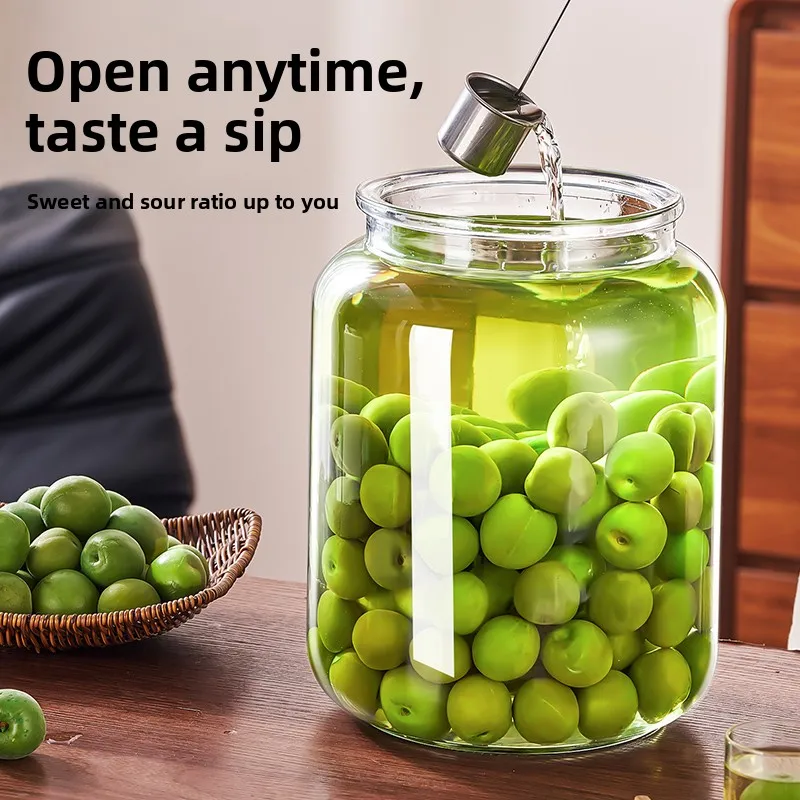 Food Grade Glass Bottle for Fermenting Plum And Honeysuckle Fruit Wine Sealed Container Cylinder Shaped Kitchen Storage Jar