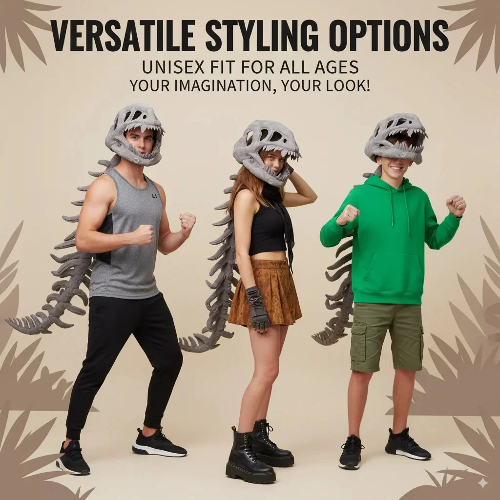 

3D Dinosaur Skeleton Skull Costume Adult Cosplay Plush Headgear Halloween Dinosaur Outfit Party Stage Dress Up Jumpsuit