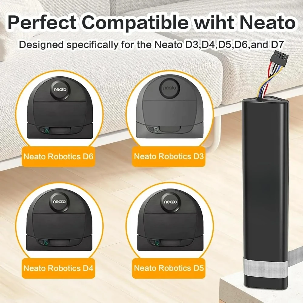 Long-Lasting 14.4V12800mAh Li-ion Battery for Neato D3 D4 D5 D6 D7 Robot Vacuum Cleaner,Part 945-0225 Replacement Battery Pack