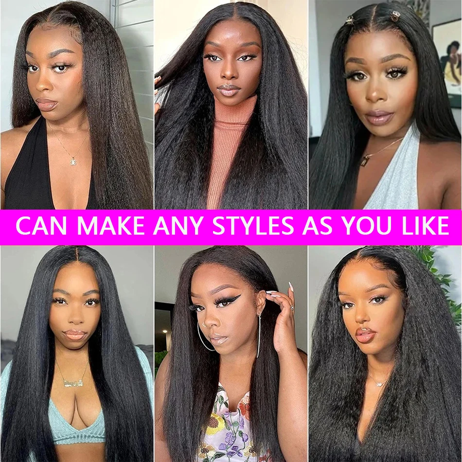 ナチュラルカラー 100%人毛 3 in 1 ハーフウィッグ キンキーストレート 18～34インチ ドローストリング シームレスクリップ フルマシンメイド ハーフウィッグ