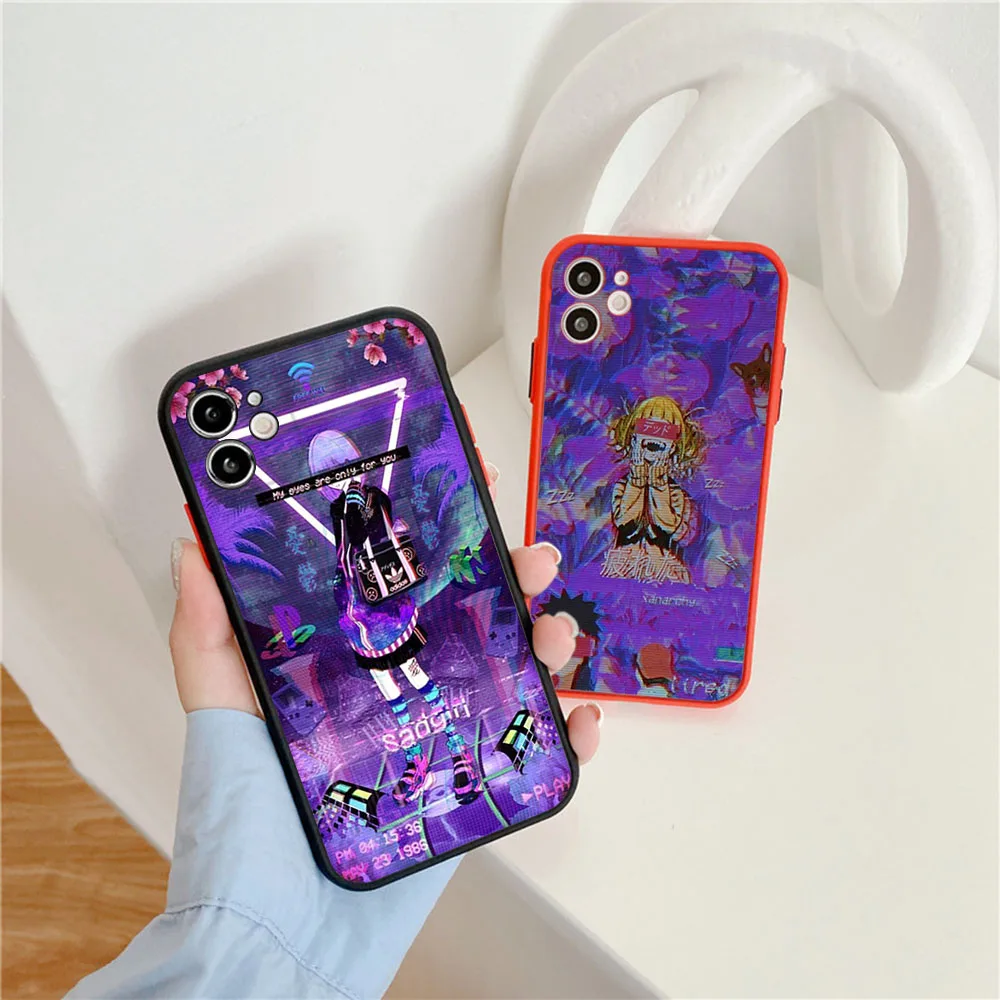 Matte Phone Case for iphone 16 14 13 15 Pro Max 8 7 Plus 12 11 Mini XR X XS SE Anime Vaporwave Glitch Art Transparent Case Funda