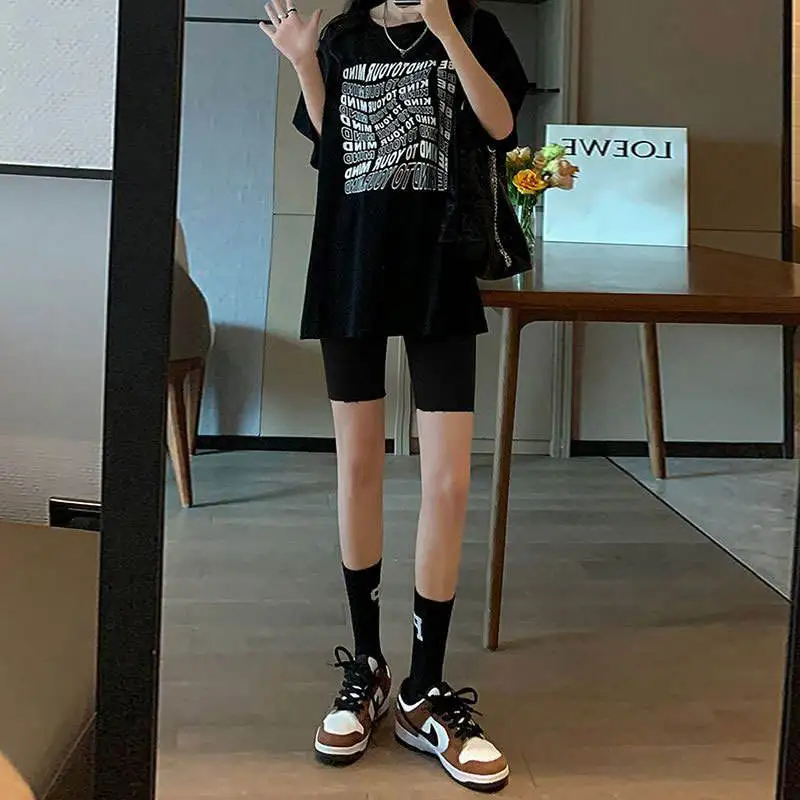 Black Denim Short Shorts Women's Thin Summer High Waist Five-Point Elastic Hole Slimming Cycling Pants Straight Leg Commute S...