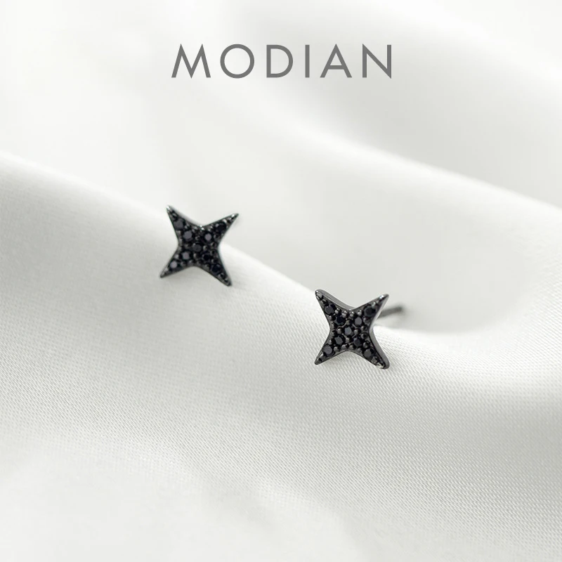 Modian Authentic 925 Sterling SilverVintage Darts Stud Earrings for Women Black CZ Star Ear Studs Fashion Fine Jewelry Bijoux