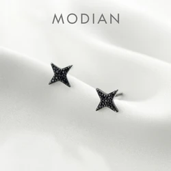 Modian Authentic 925 Sterling SilverVintage Darts Stud Earrings for Women Black CZ Star Ear Studs Fashion Fine Jewelry Bijoux