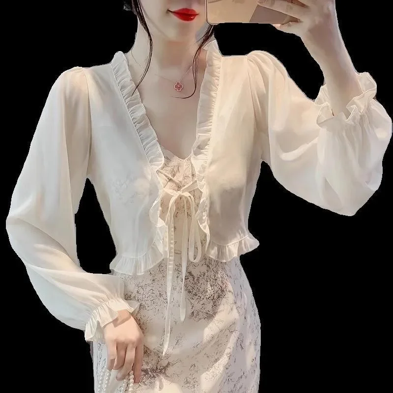 

Women Thin Casual Lace Bow Summer Sun Protection Clothes Female Cardigan Shirt Clothing Tops Blouse For Woman