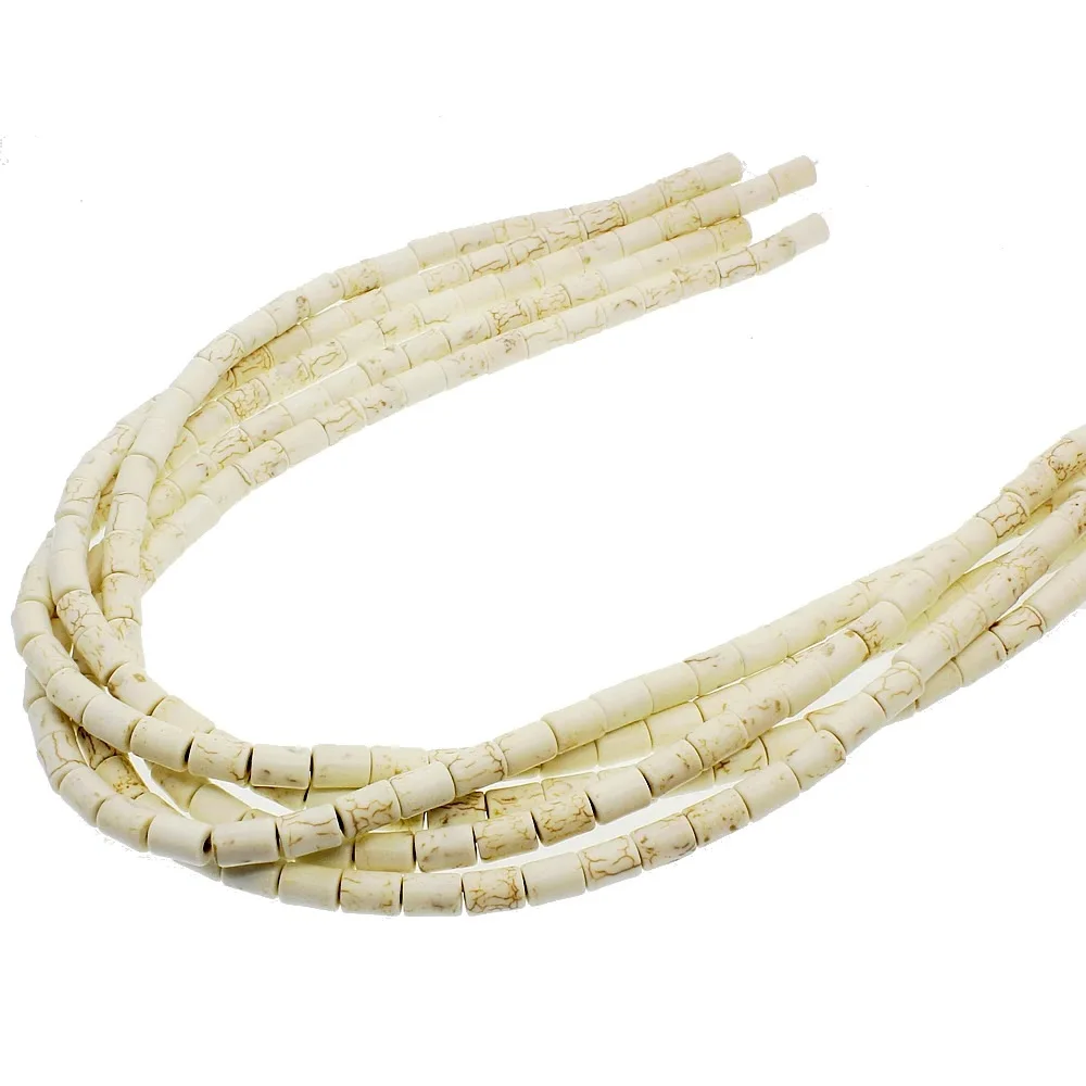 White Howlite Natural Stone Necklace Beads Cylindrical Pine Stone Round Tube Beads for Jewelry Making DIY Bracelet Accessories