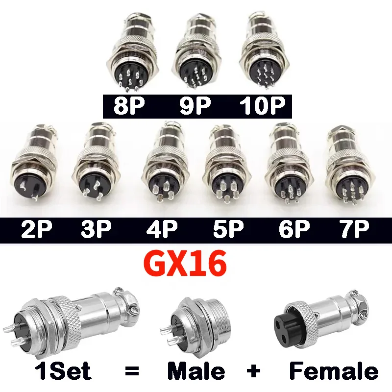 5Pcs GX16 Aviation Connector 2/3/4/5/6/7/8/9/10 Pin Male Plug Female Socket 16mm Wire Panel Mount Nut Type Circular Adapter