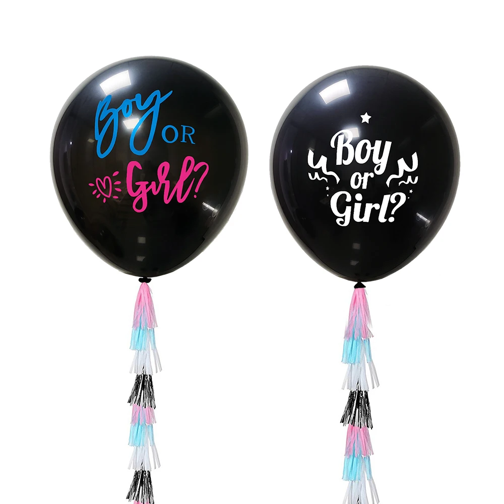 36 Zoll Junge oder Mädchen Ballon Geschlecht offenbaren Party schwarze Latexballons Quastenbänder hängende Banner für Babyparty Home Decor