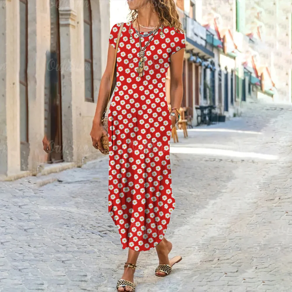 Vestido de verano de manga corta para mujer, traje bohemio con volantes, estampado Floral, Estilo Vintage, para fiesta, novedad de 2023